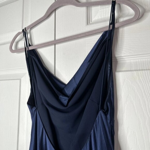 Vintage Ralph Lauren Navy Blue 100% Silk Maxi Dress Size 6 - Picture 4 of 6